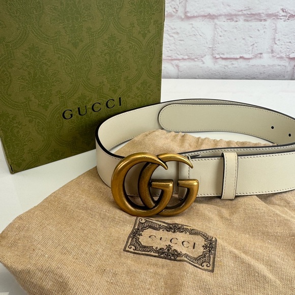Gucci Gg Marmont White Leather Belt 400593 85/34